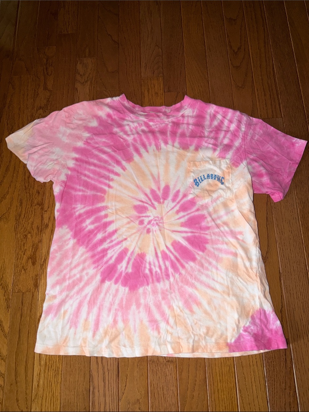 Billabong Pink & Peach Spiral Tie-Dye Pocket Tee